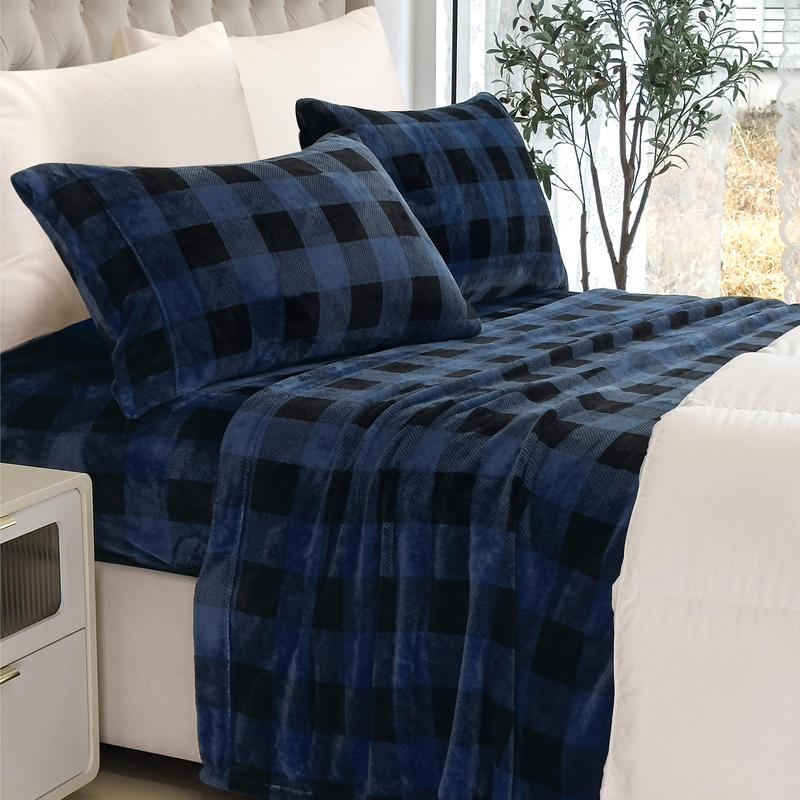 4-Piece Velvet Plush Flannel Sheet Set kuyami