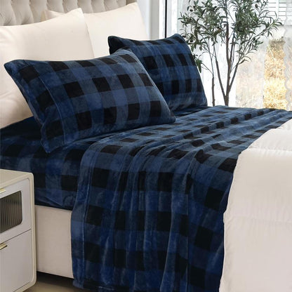 4-Piece Velvet Plush Flannel Sheet Set kuyami