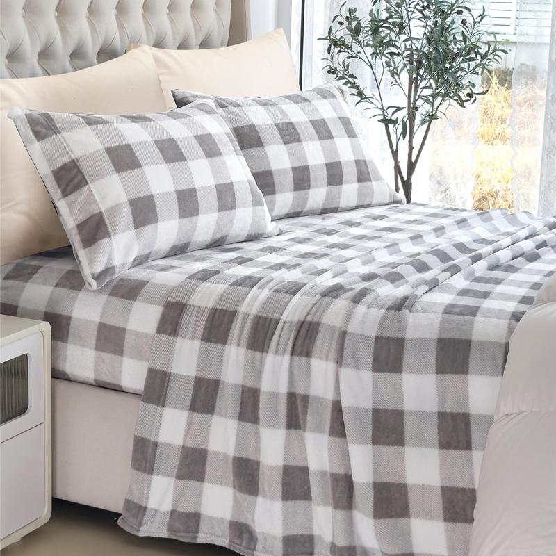 4-Piece Velvet Plush Flannel Sheet Set kuyami