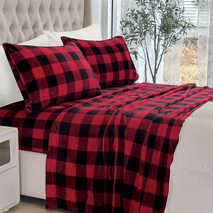 4-Piece Velvet Plush Flannel Sheet Set kuyami